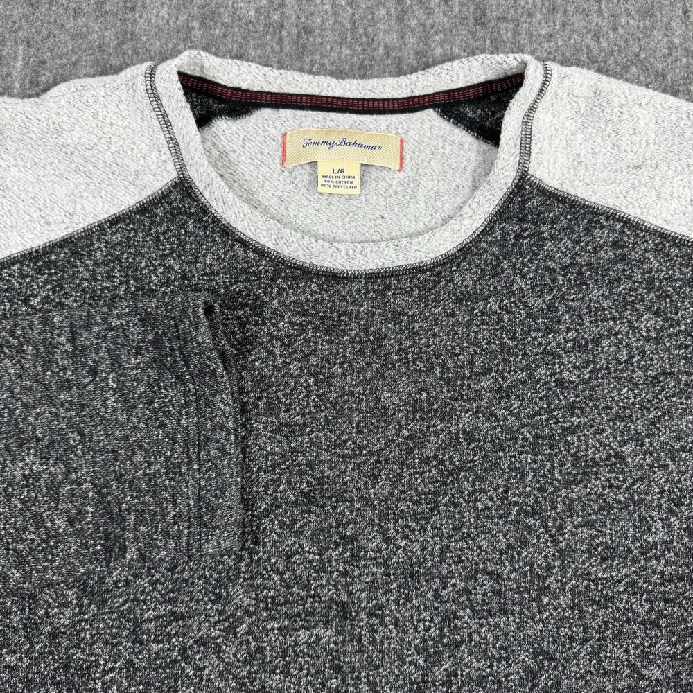 Tommy Bahama Men L Pullover Sweater Gray Heather Crewneck Long Sleeve Marlin